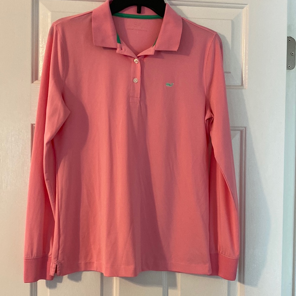 Vineyard Vines cute preppy pink and green long sleeved polo top. Size small.